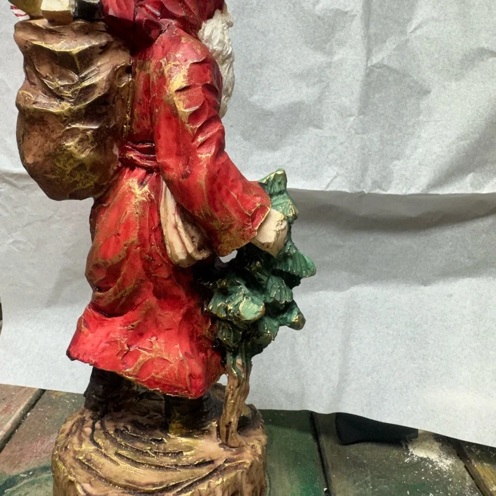 VINTAGE Santa Claus Figurine in RED with Tree and Toy Sack Christmas Decoration